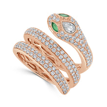 Load image into Gallery viewer, 14k Gold Diamond &amp; Emerald Snake Wrap Ring