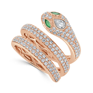 14k Gold Diamond & Emerald Snake Wrap Ring