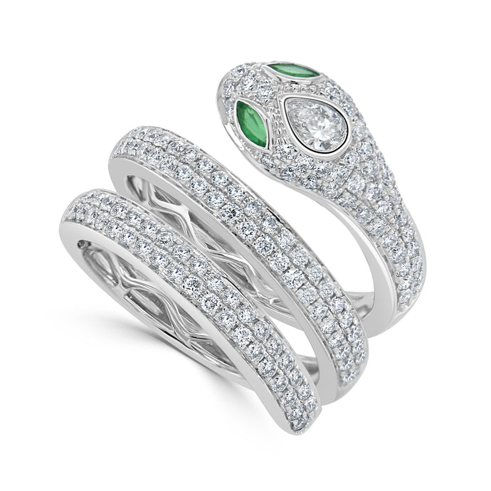 14k Gold Diamond & Emerald Snake Wrap Ring