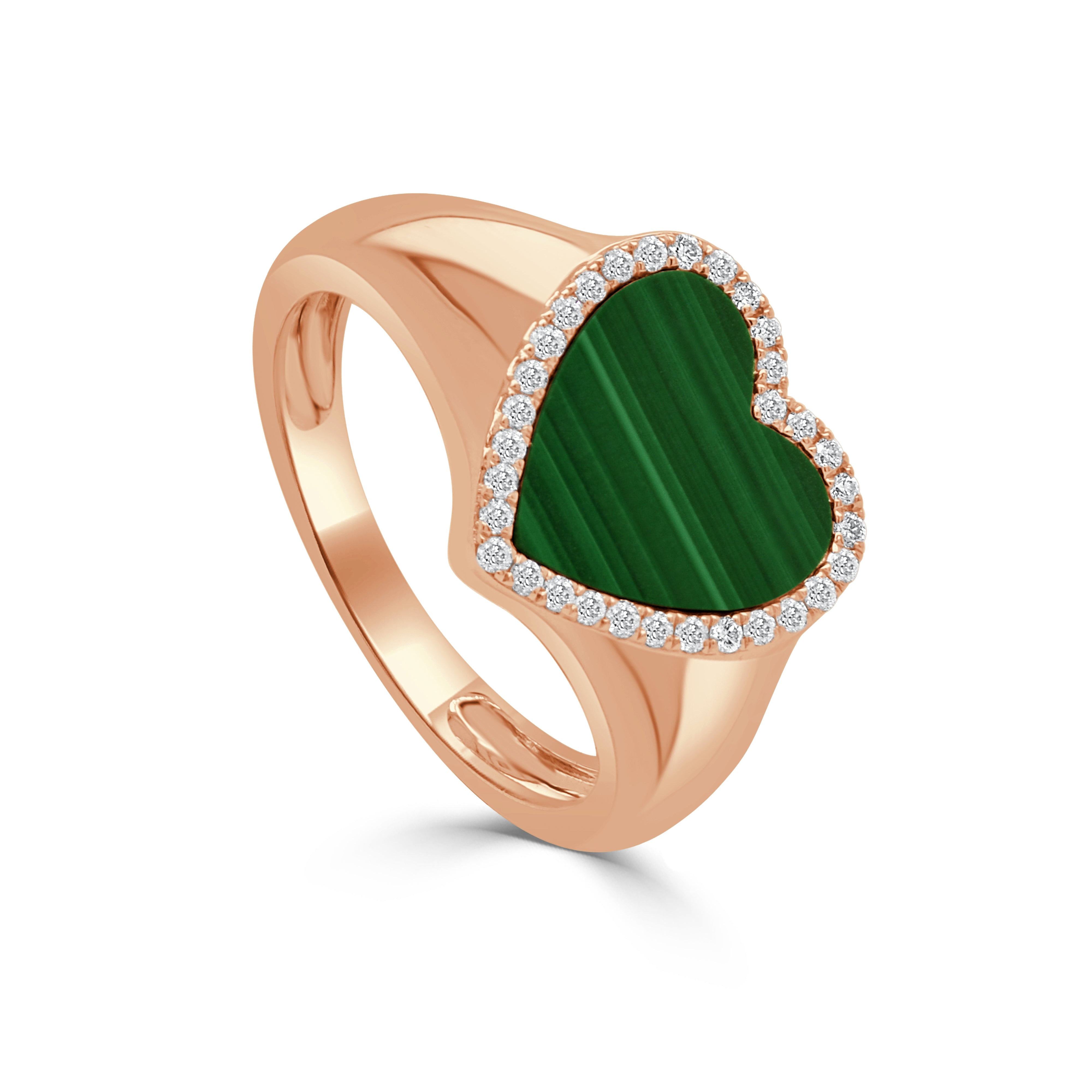 14K Gold Malachite & Diamond Heart Ring - 0.15ct