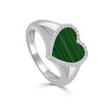 14K Gold Malachite & Diamond Heart Ring - 0.15ct