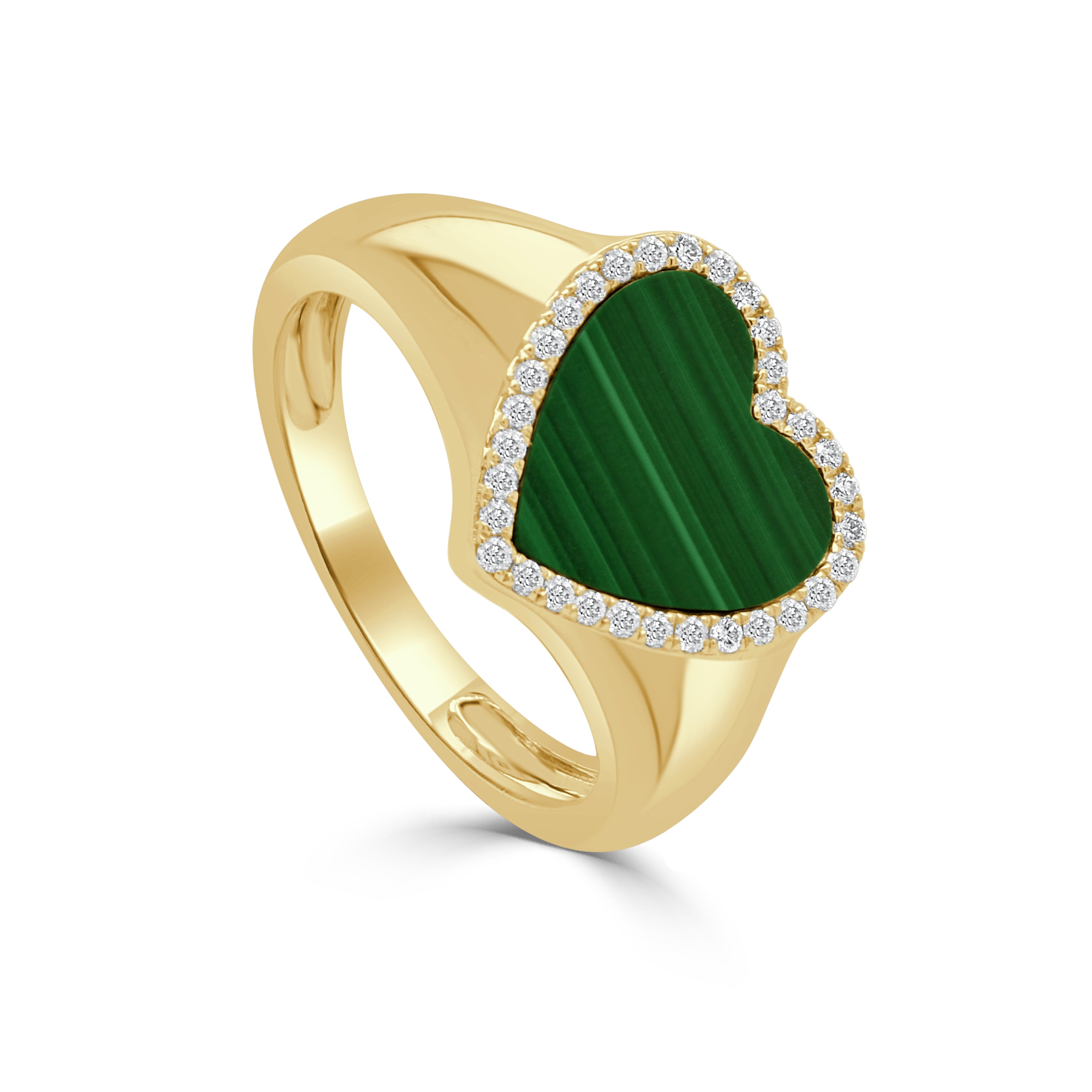 14K Gold Malachite & Diamond Heart Ring - 0.15ct