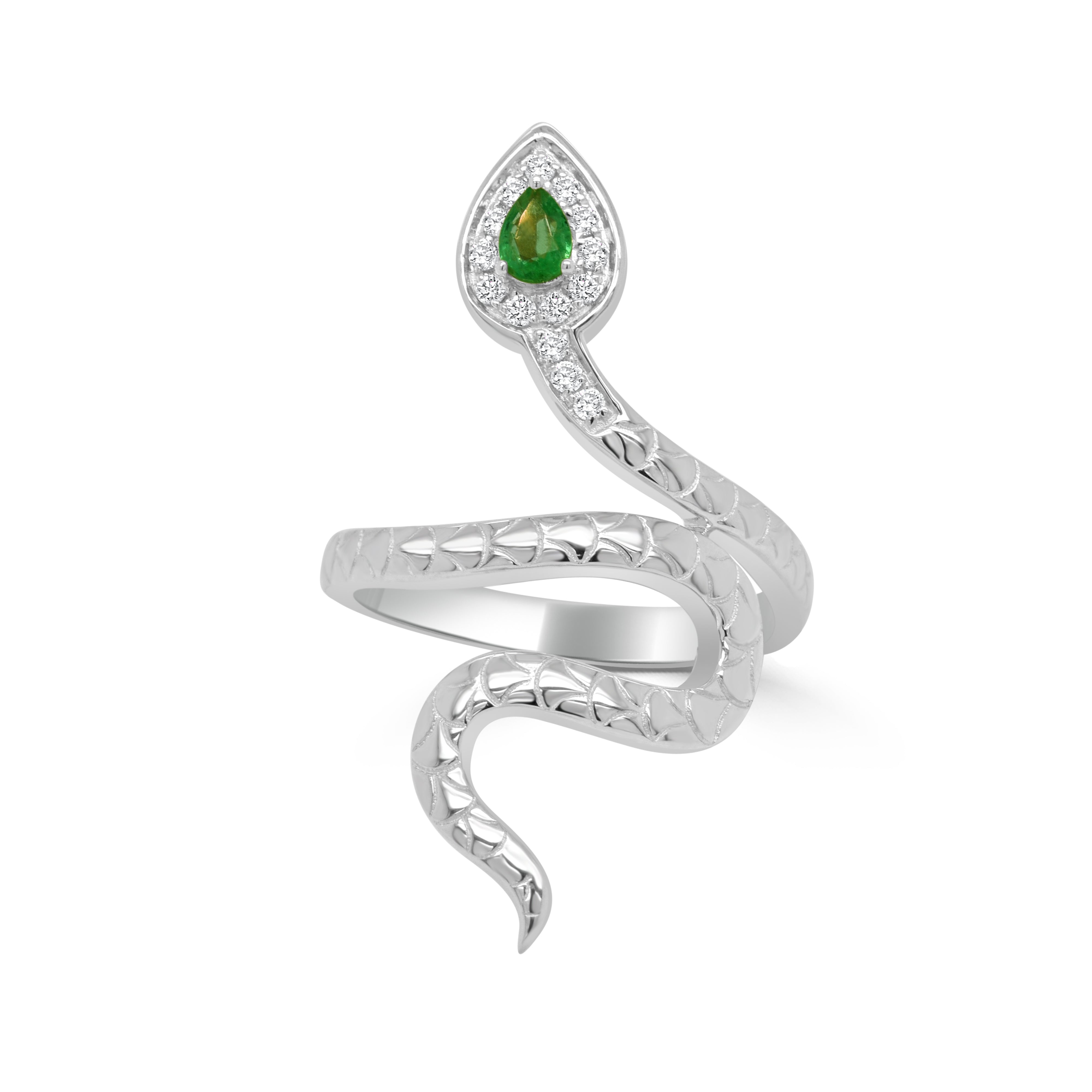 14K Gold Snake Emerald & Diamond Ring - 0.13ct