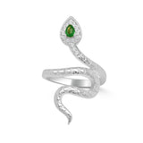 14K Gold Snake Emerald & Diamond Ring - 0.13ct
