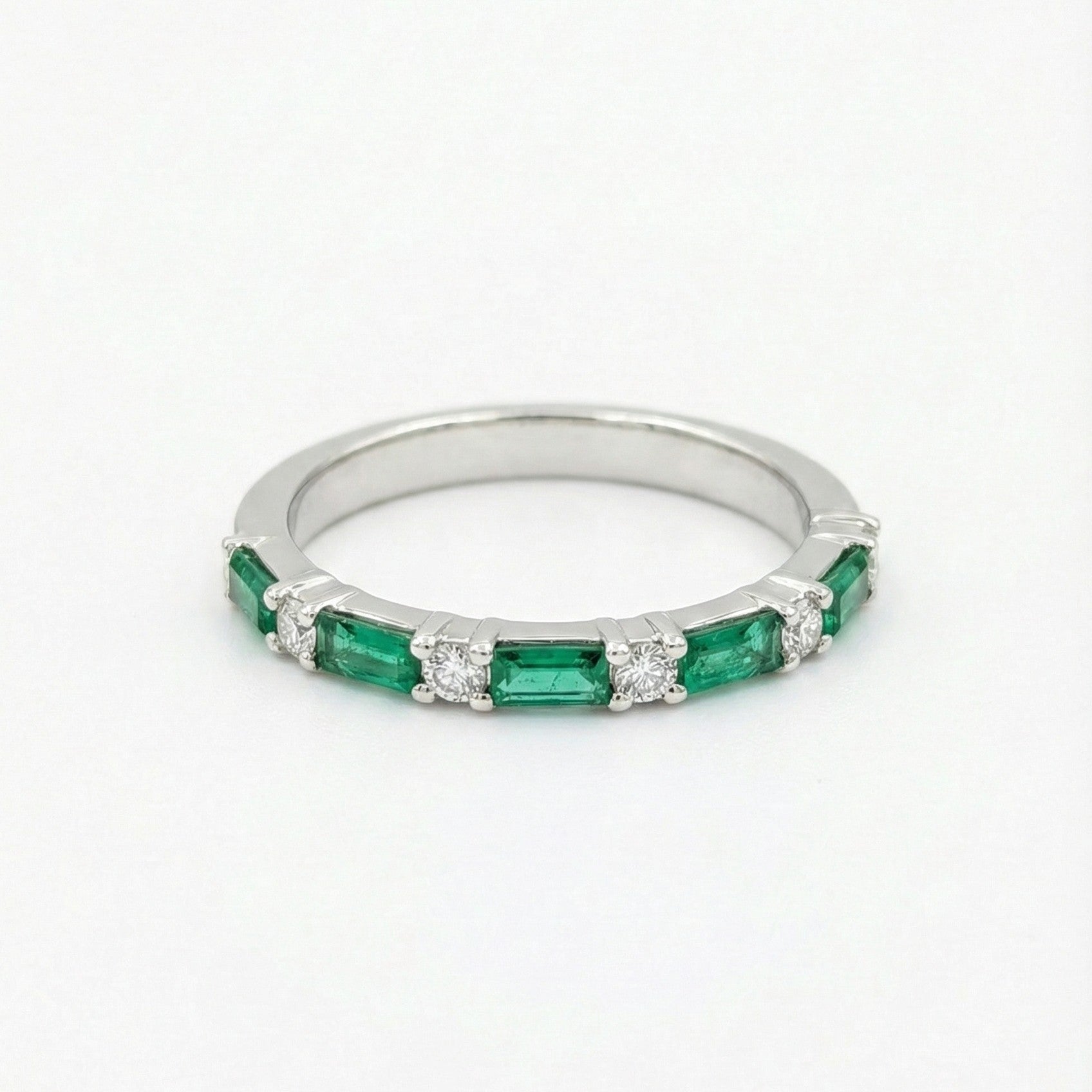 18K Gold Diamond Emerald Baguette Ring - 0.55 CT