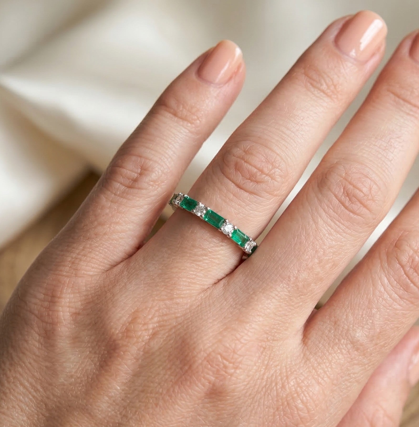 18K Gold Diamond Emerald Baguette Ring - 0.55 CT