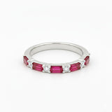 18K Gold Diamond Ruby Baguette Ring- 0.52 CT