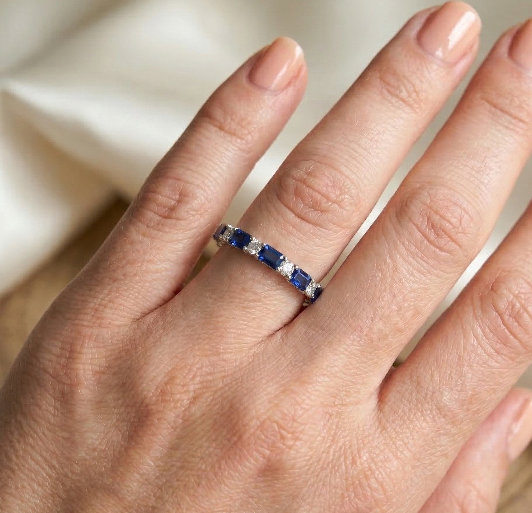 18K Gold Diamond Sapphire Baguette Ring - 0.52 CT