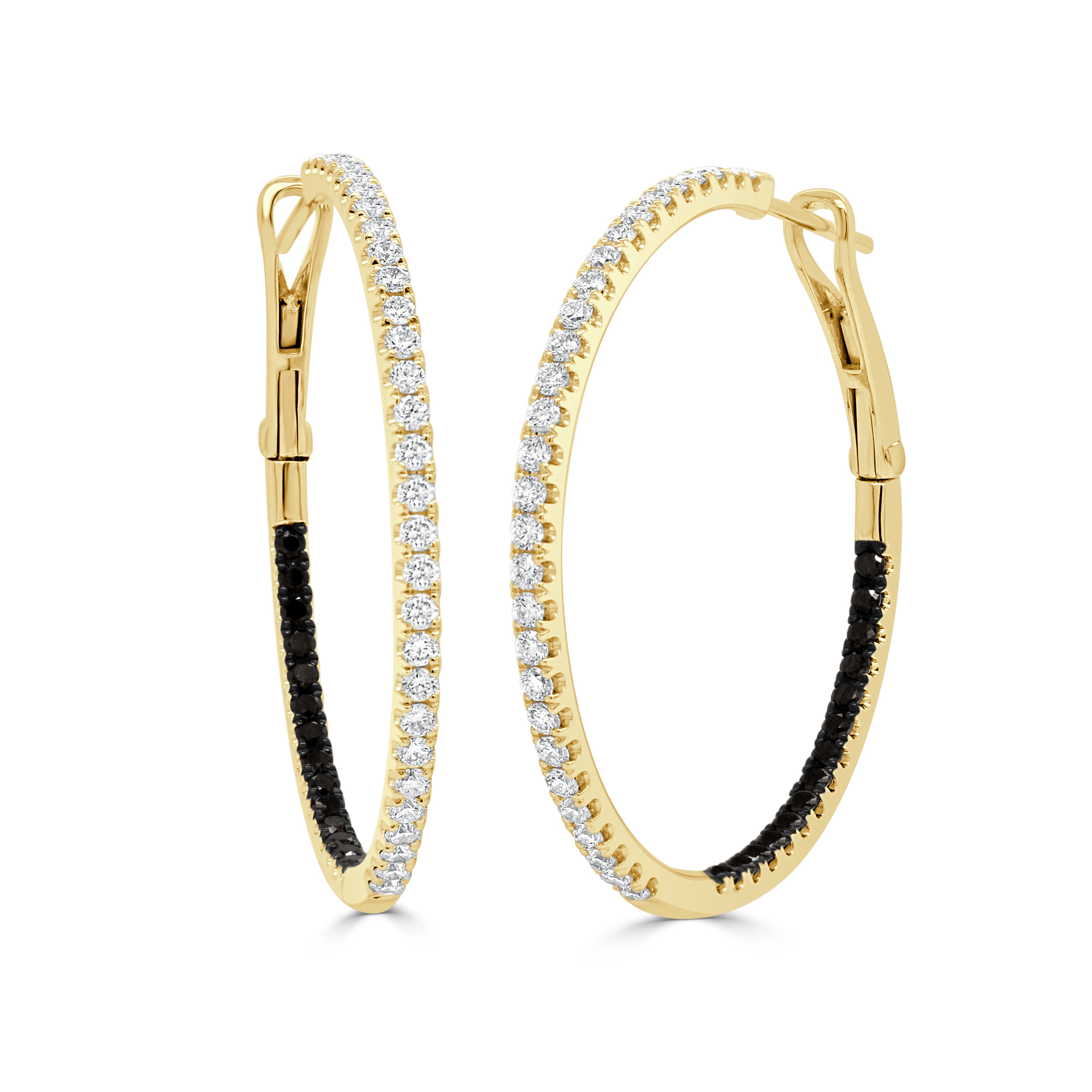 14K Gold Diamond & Black Diamond Hoops - 0.98 CT