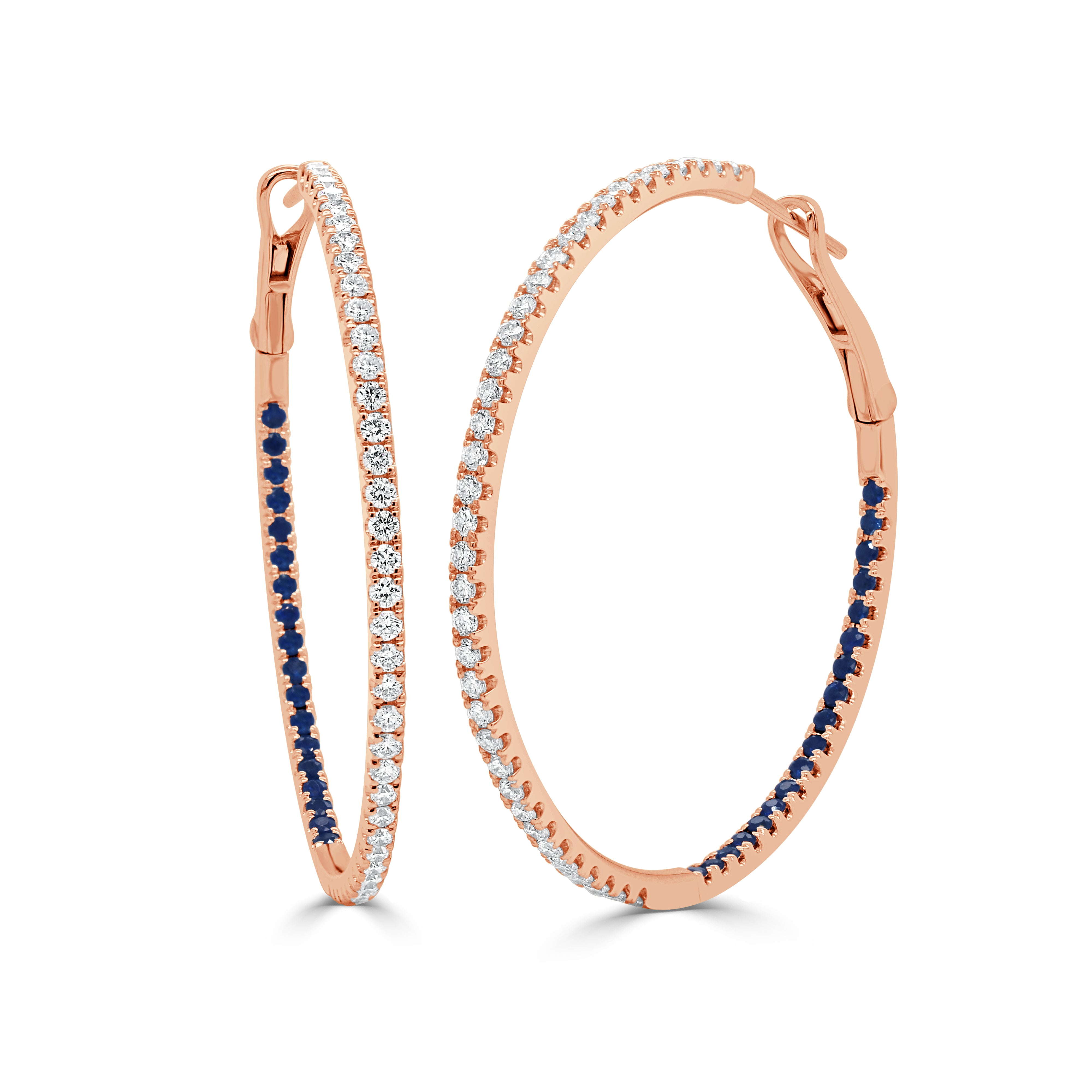 14K Gold Diamond & Sapphire Hoops - 1.13 CT