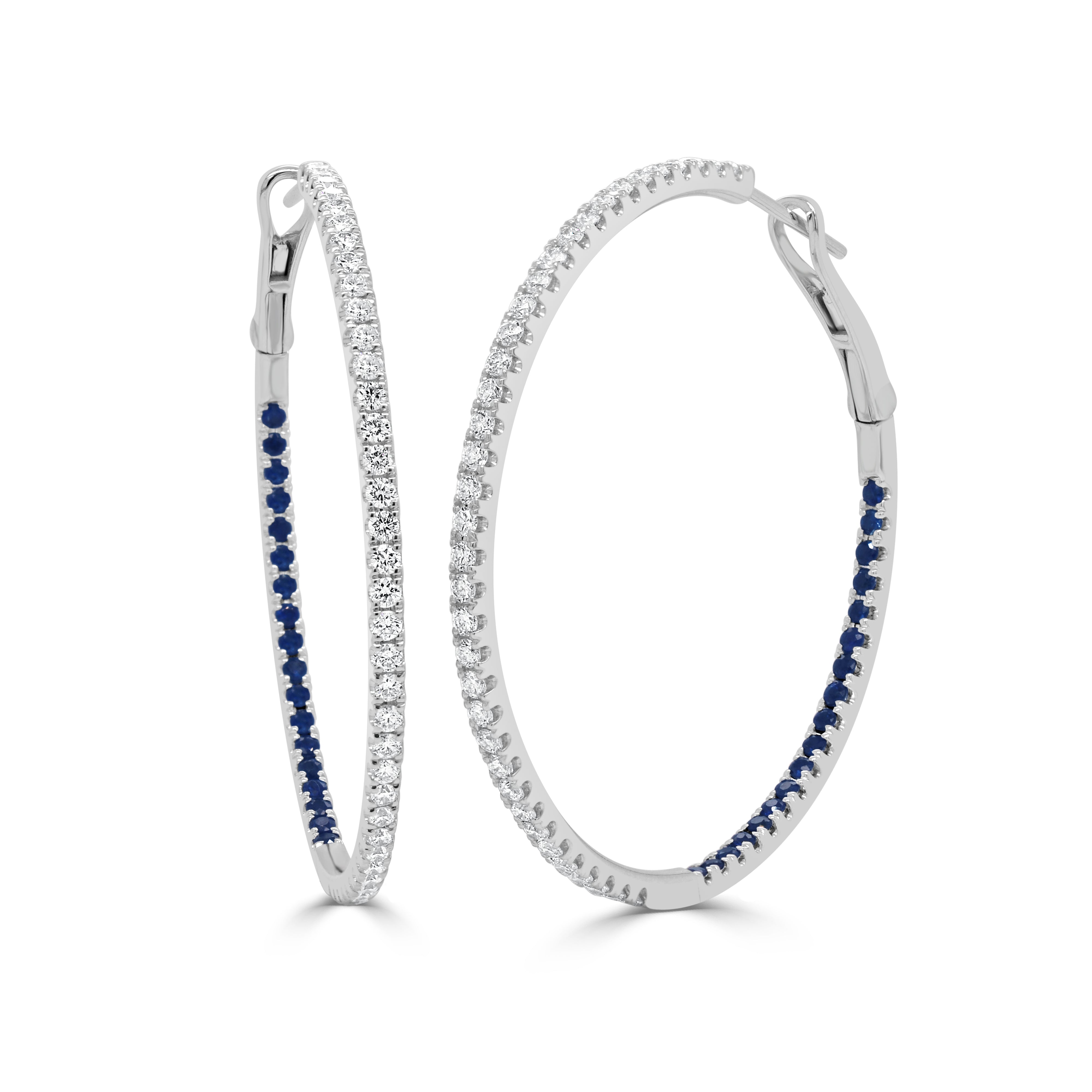 14K Gold Diamond & Sapphire Hoops - 1.13 CT