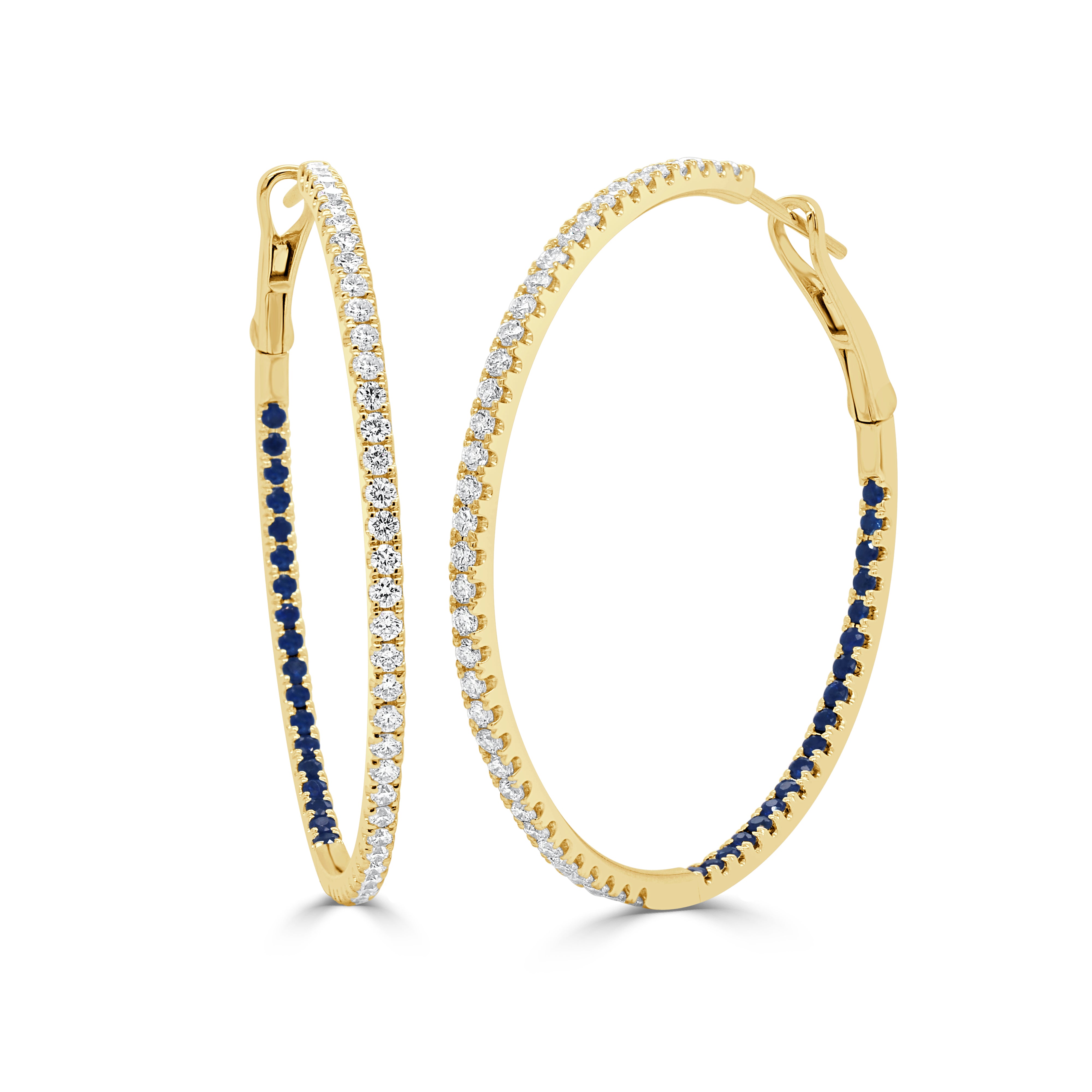 14K Gold Diamond & Sapphire Hoops - 1.13 CT