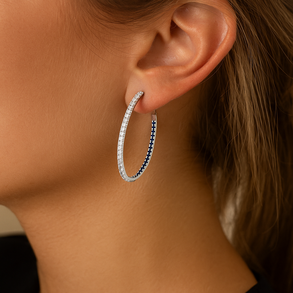 14K Gold Diamond & Sapphire Hoops - 1.13 CT