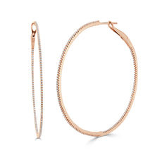 Load image into Gallery viewer, 14k Gold &amp; Diamond Skinny Hoop Earrings- 2&quot;