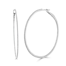 Load image into Gallery viewer, 14k Gold &amp; Diamond Skinny Hoop Earrings- 2&quot;