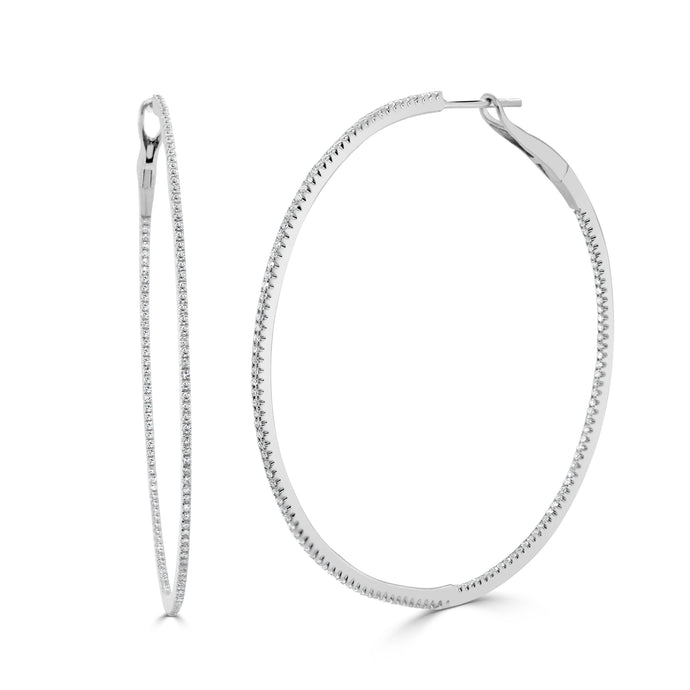 14k Gold & Diamond Skinny Hoop Earrings- 2