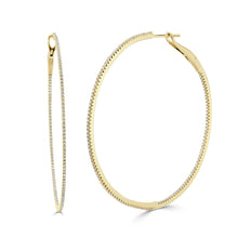Load image into Gallery viewer, 14k Gold &amp; Diamond Skinny Hoop Earrings- 2&quot;