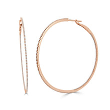 Load image into Gallery viewer, 14k Gold &amp; Diamond Skinny Hoop Earrings 2.25&quot;