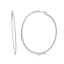 Load image into Gallery viewer, 14k Gold &amp; Diamond Skinny Hoop Earrings 2.25&quot;