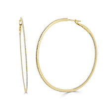 Load image into Gallery viewer, 14k Gold &amp; Diamond Skinny Hoop Earrings 2.25&quot;