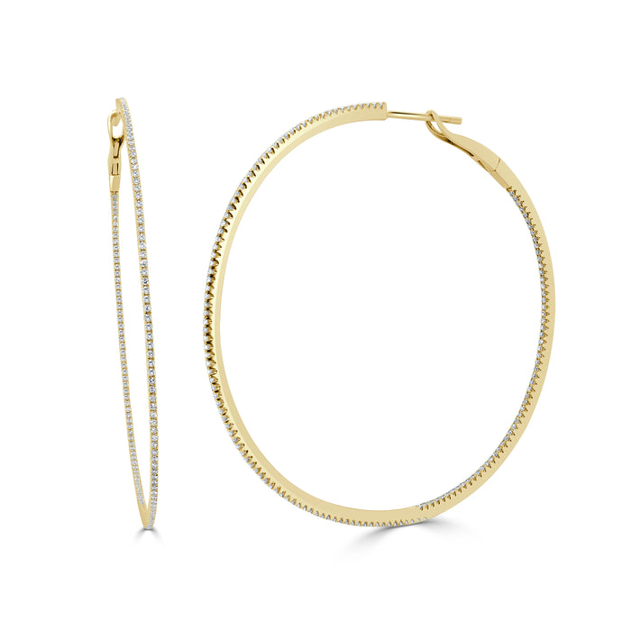 14k Gold & Diamond Skinny Hoop Earrings 2.25
