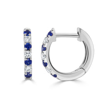 Load image into Gallery viewer, 14K Gold Diamond &amp; Sapphire Alternating Huggie Earrings