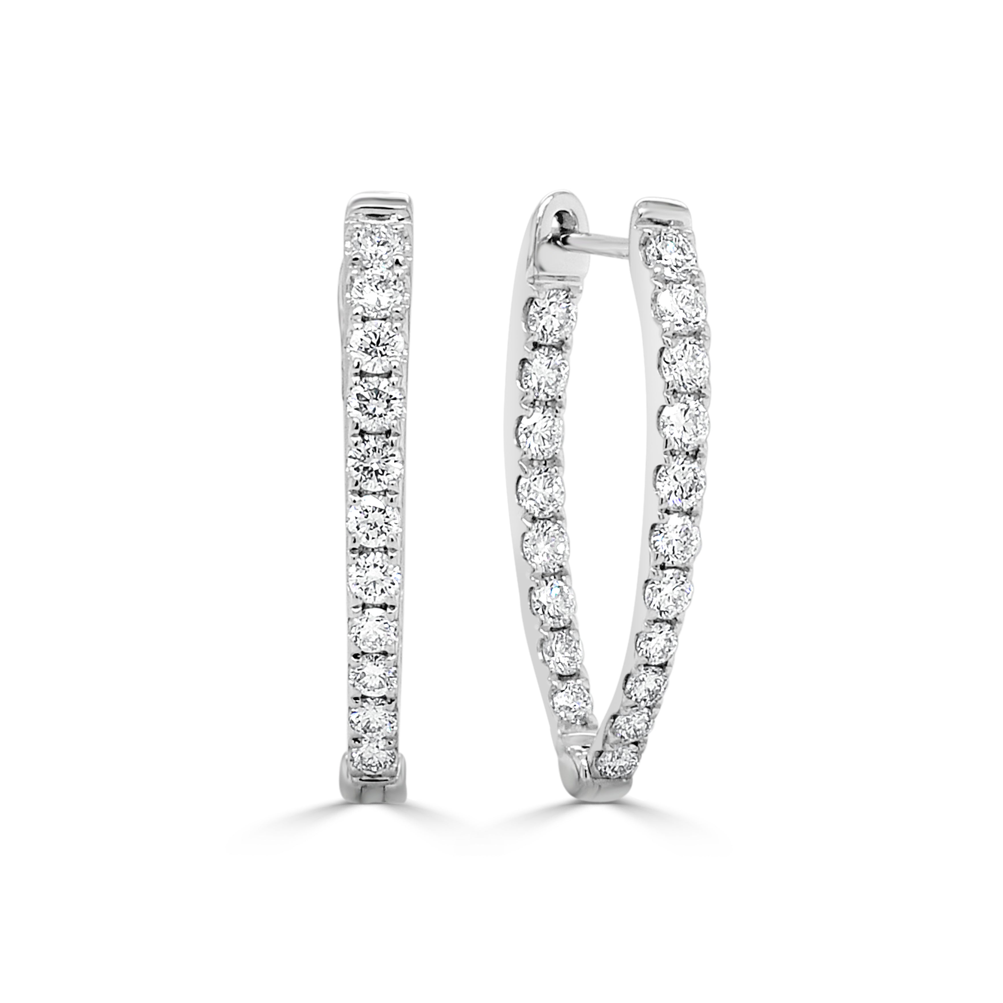 14K Gold Diamond Inside out Oval Hoop - 0.98 CT