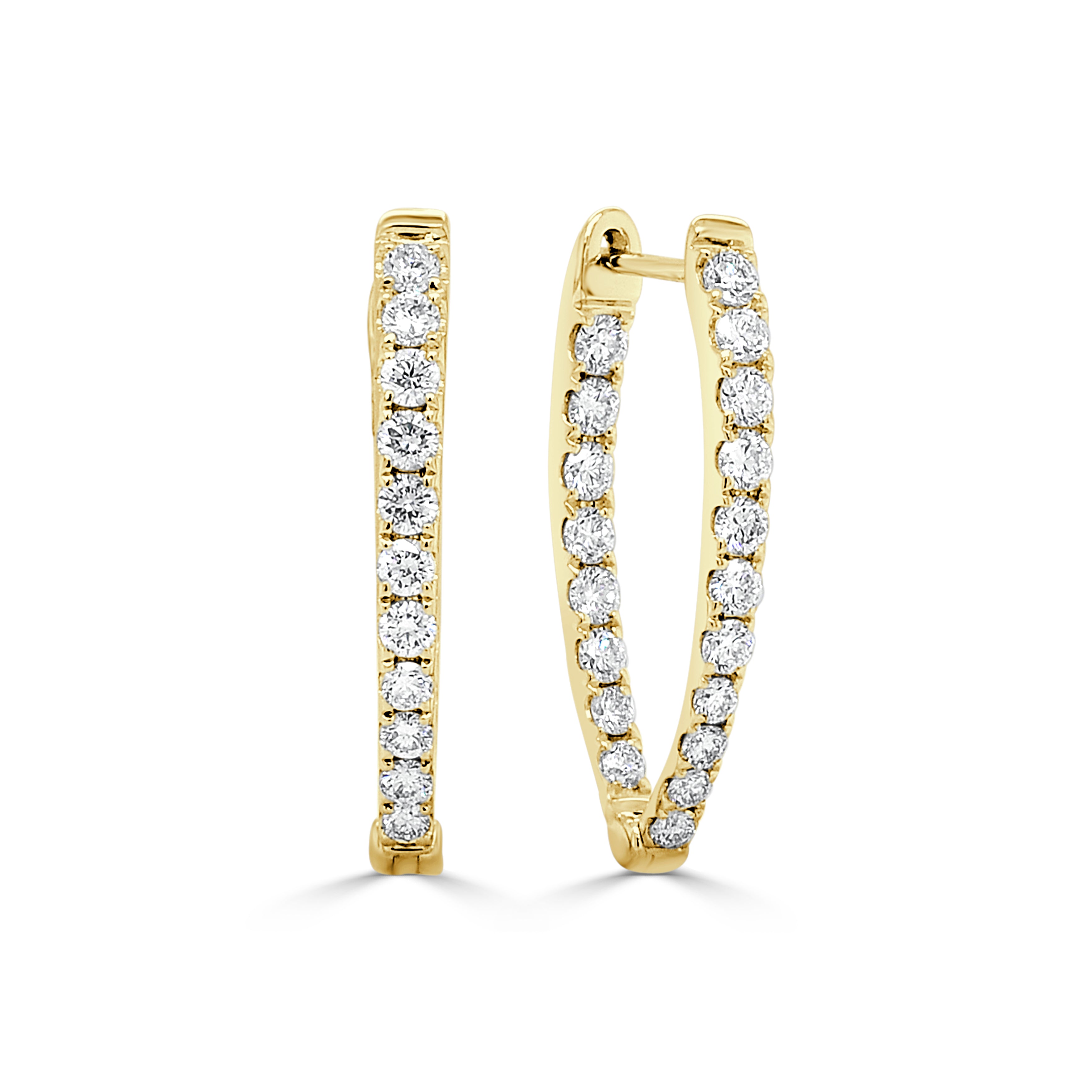 14K Gold Diamond Inside out Oval Hoop - 0.98 CT