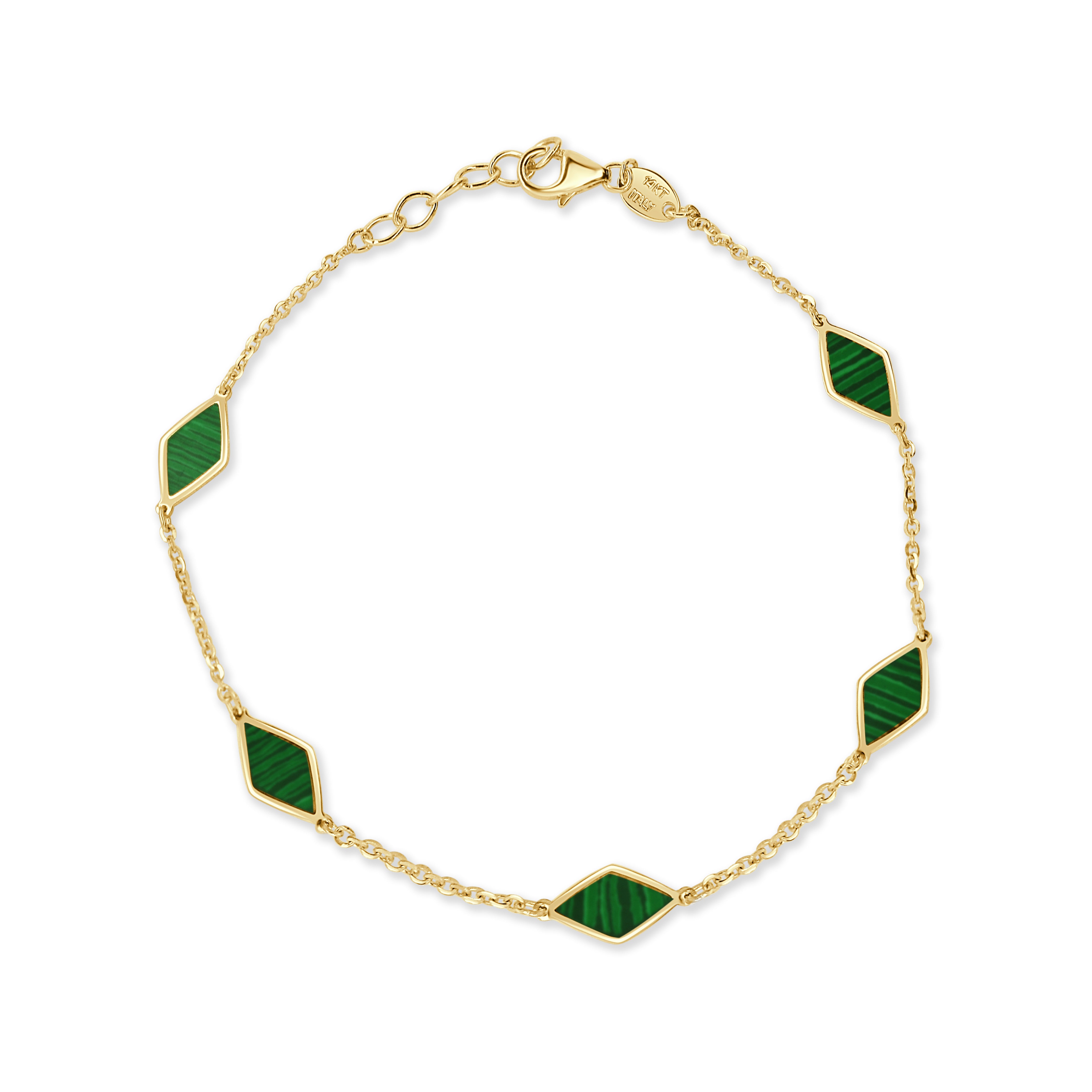 14K Gold 5 Station Triangle Malachite Bracelet