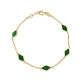 14K Gold 5 Station Triangle Malachite Bracelet