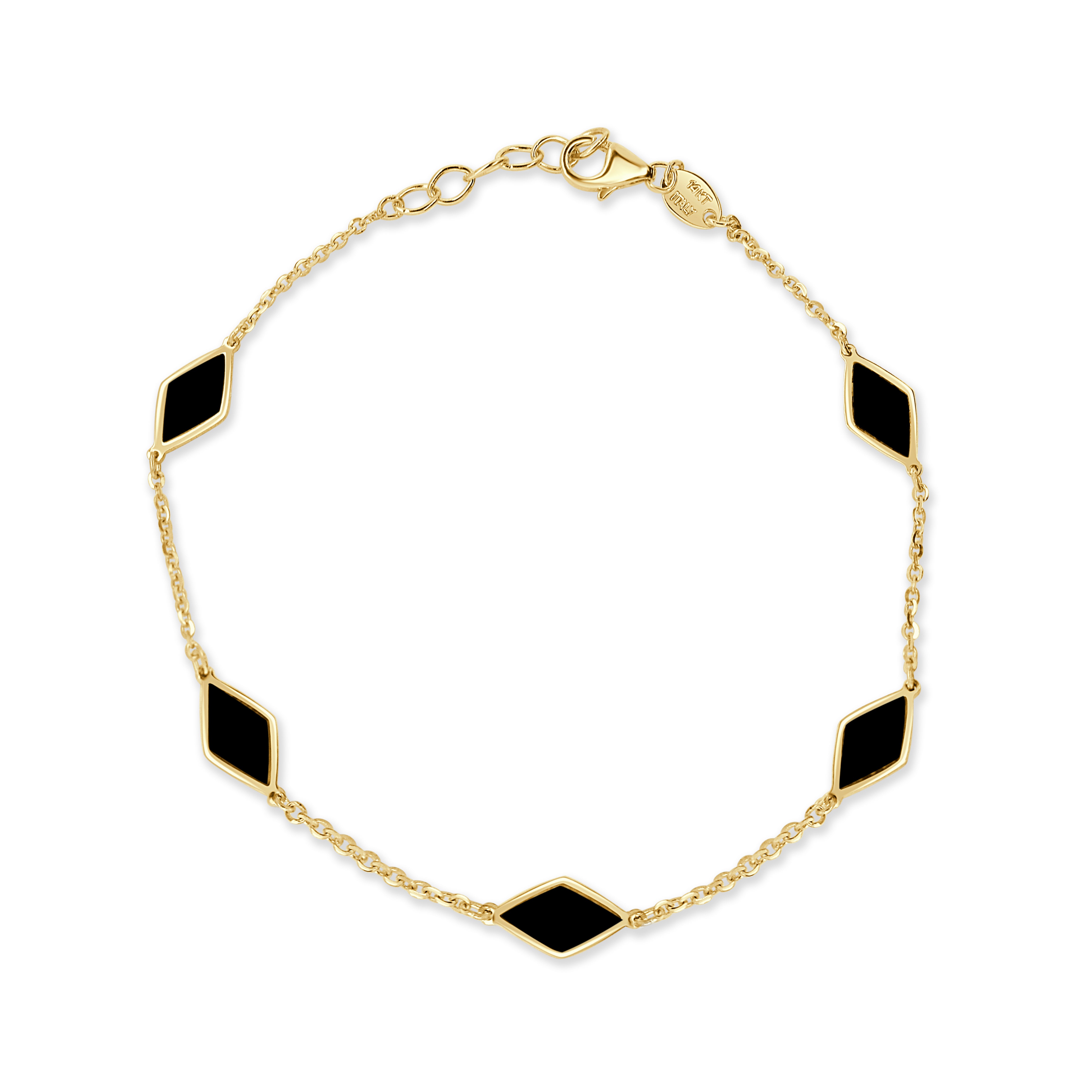 14K Gold 5 Station Triangle Onyx Bracelet