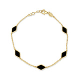 14K Gold 5 Station Triangle Onyx Bracelet