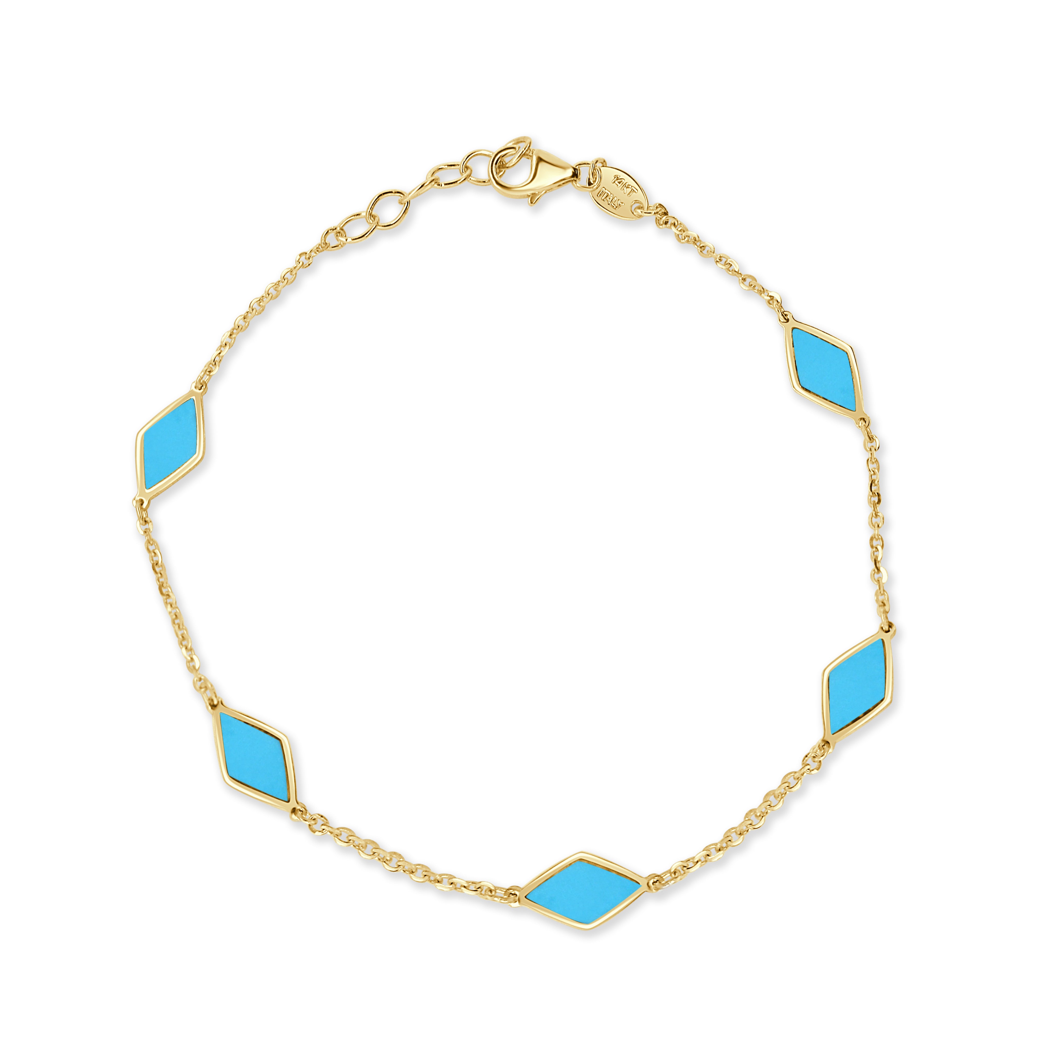 14K Gold 5 Station Triangle Turquoise Bracelet