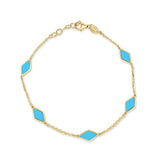 14K Gold 5 Station Triangle Turquoise Bracelet