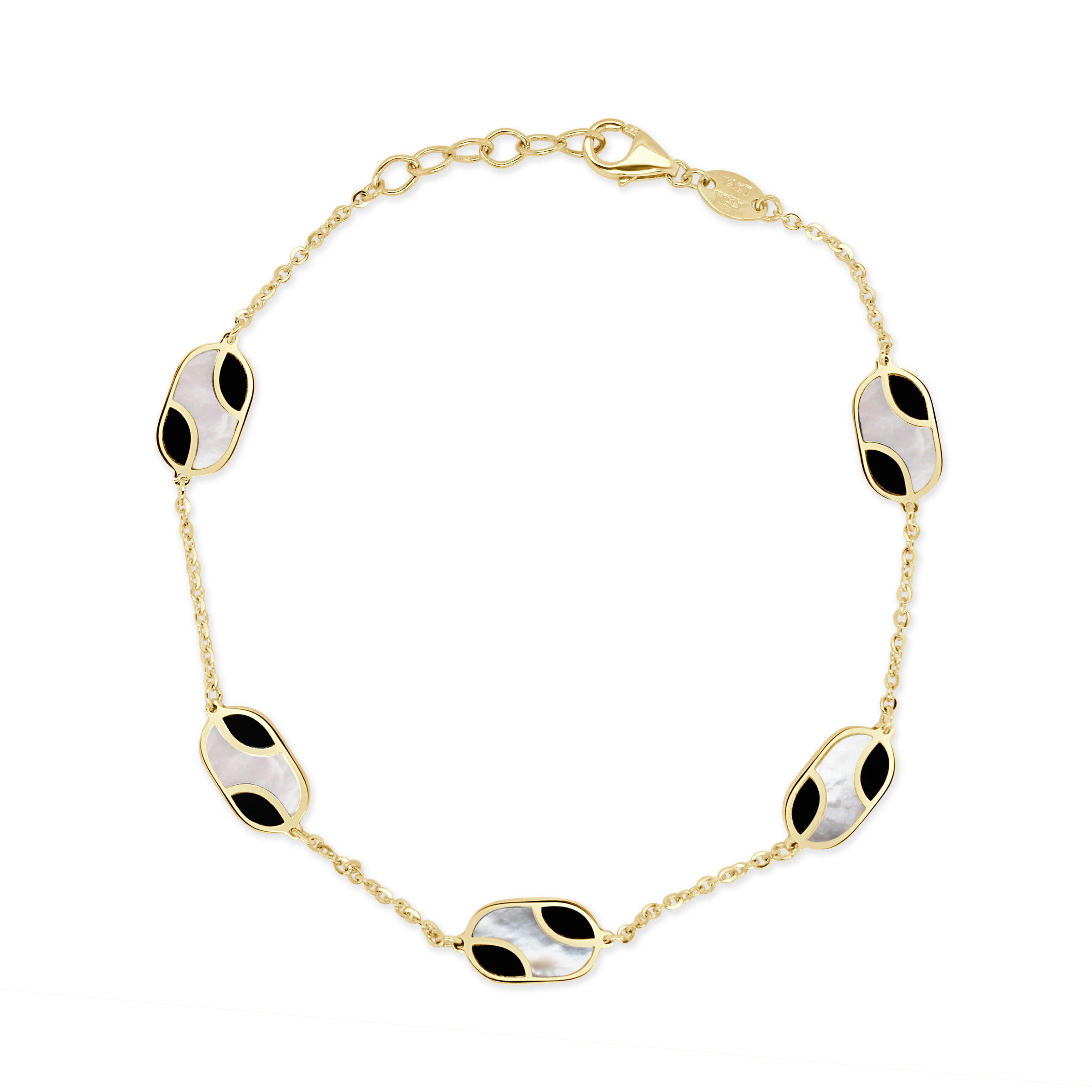 14K Gold Mother of Pearl & Onyx Bracelet