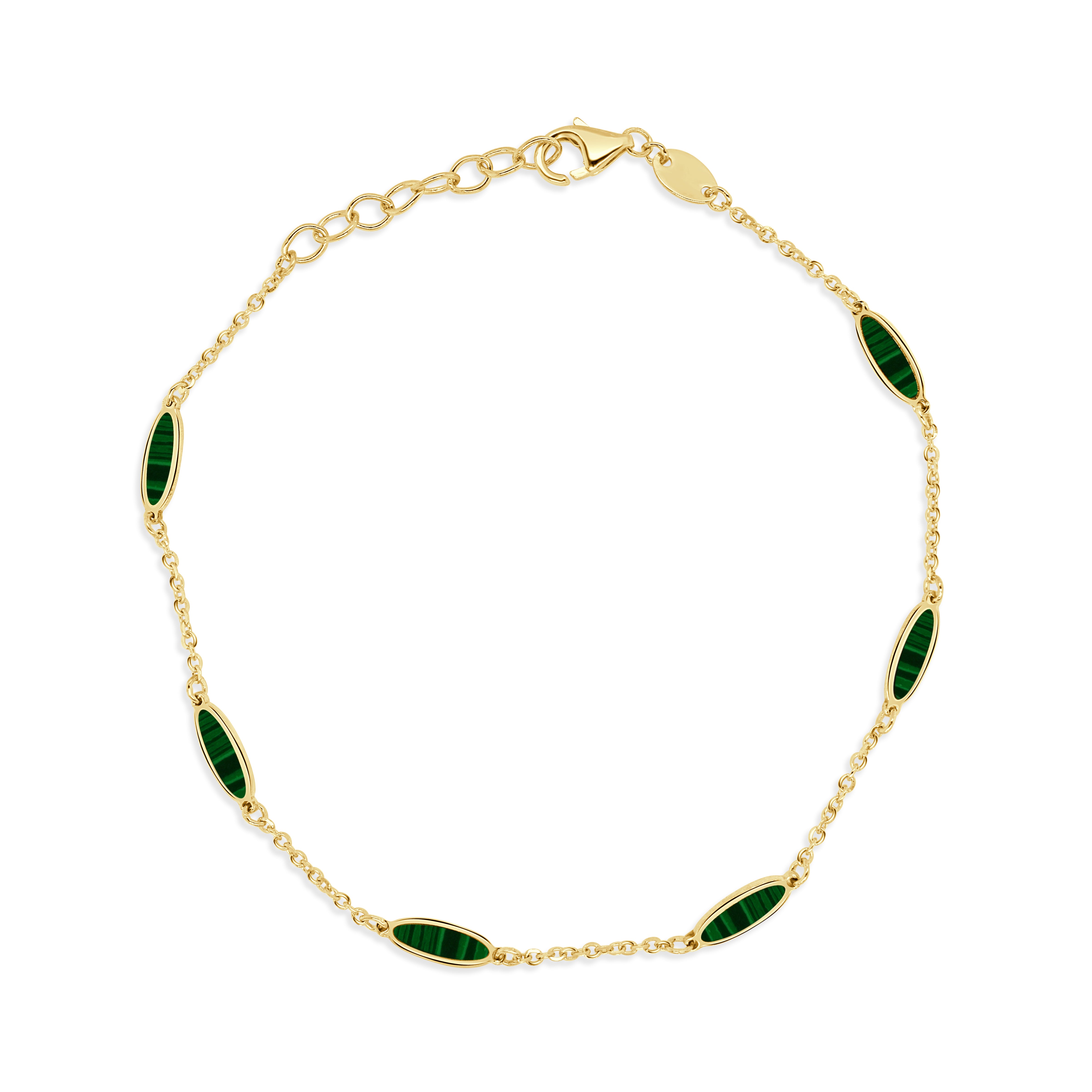 14K Gold Oval Link Inlay Bar Bracelet in Malachite