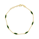 14K Gold Oval Link Inlay Bar Bracelet in Malachite
