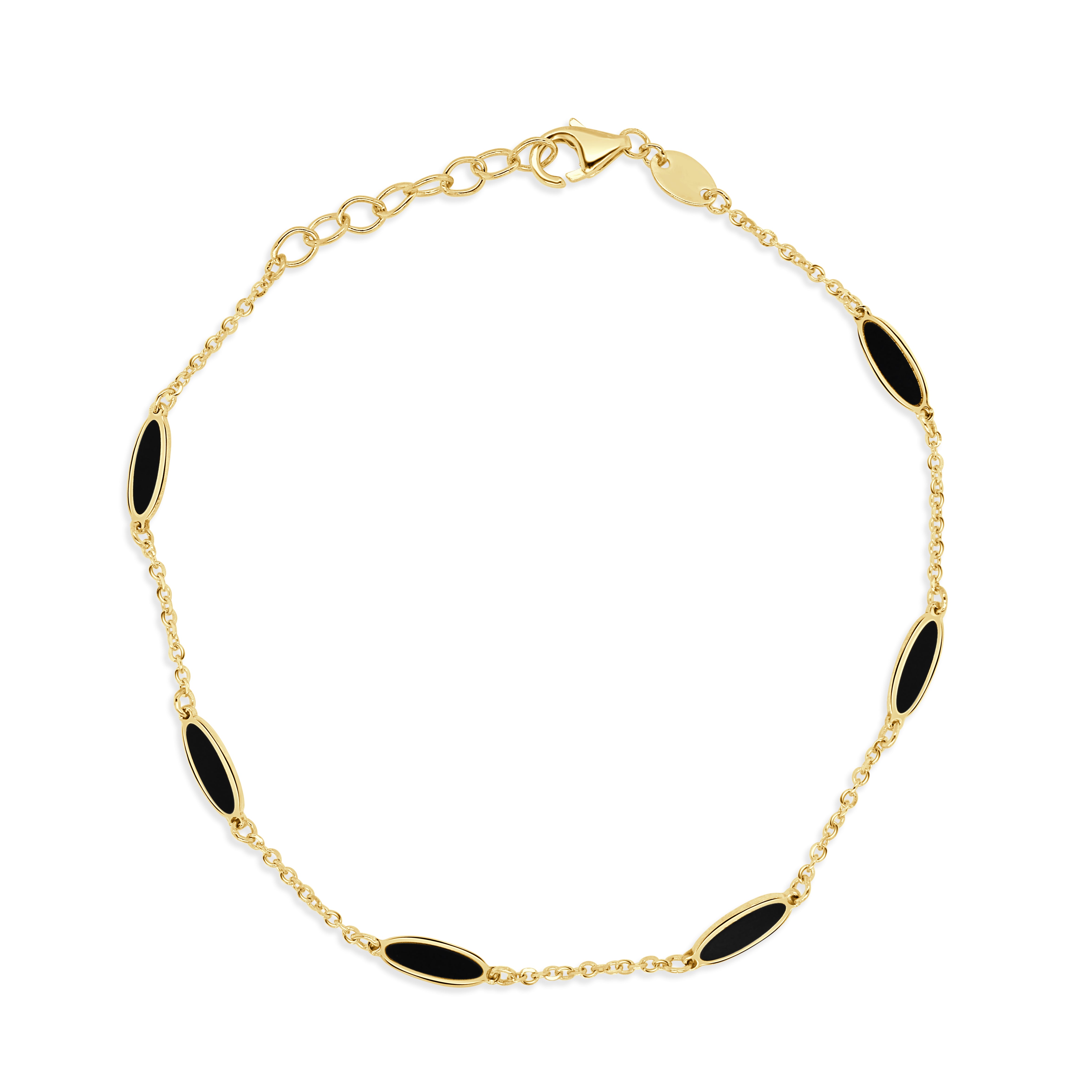 14K Gold Oval Link Inlay Bar Bracelet in Onyx