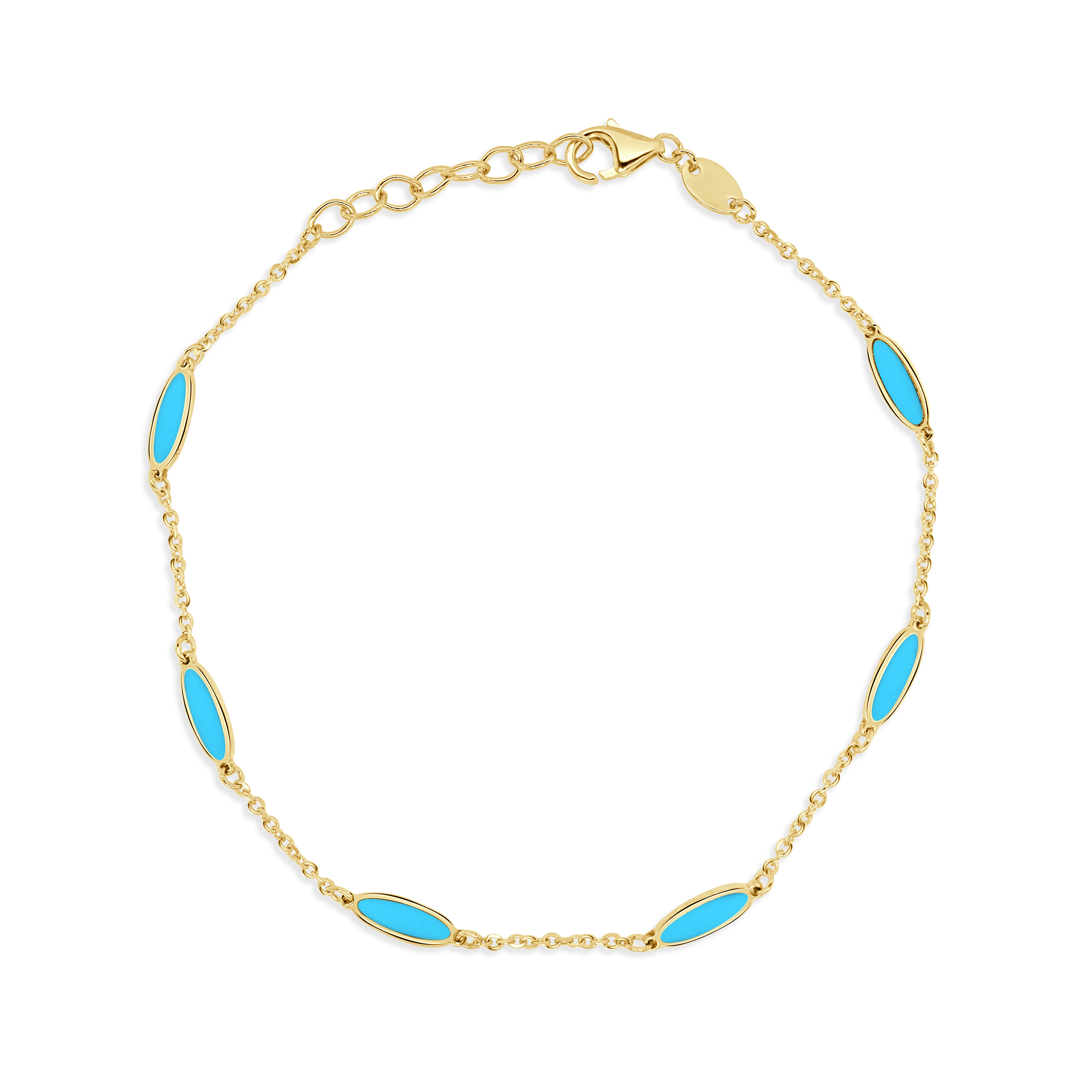 14K Gold Oval Link Inlay Bar Bracelet in Turquoise