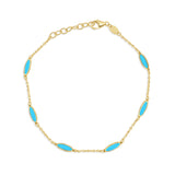 14K Gold Oval Link Inlay Bar Bracelet in Turquoise