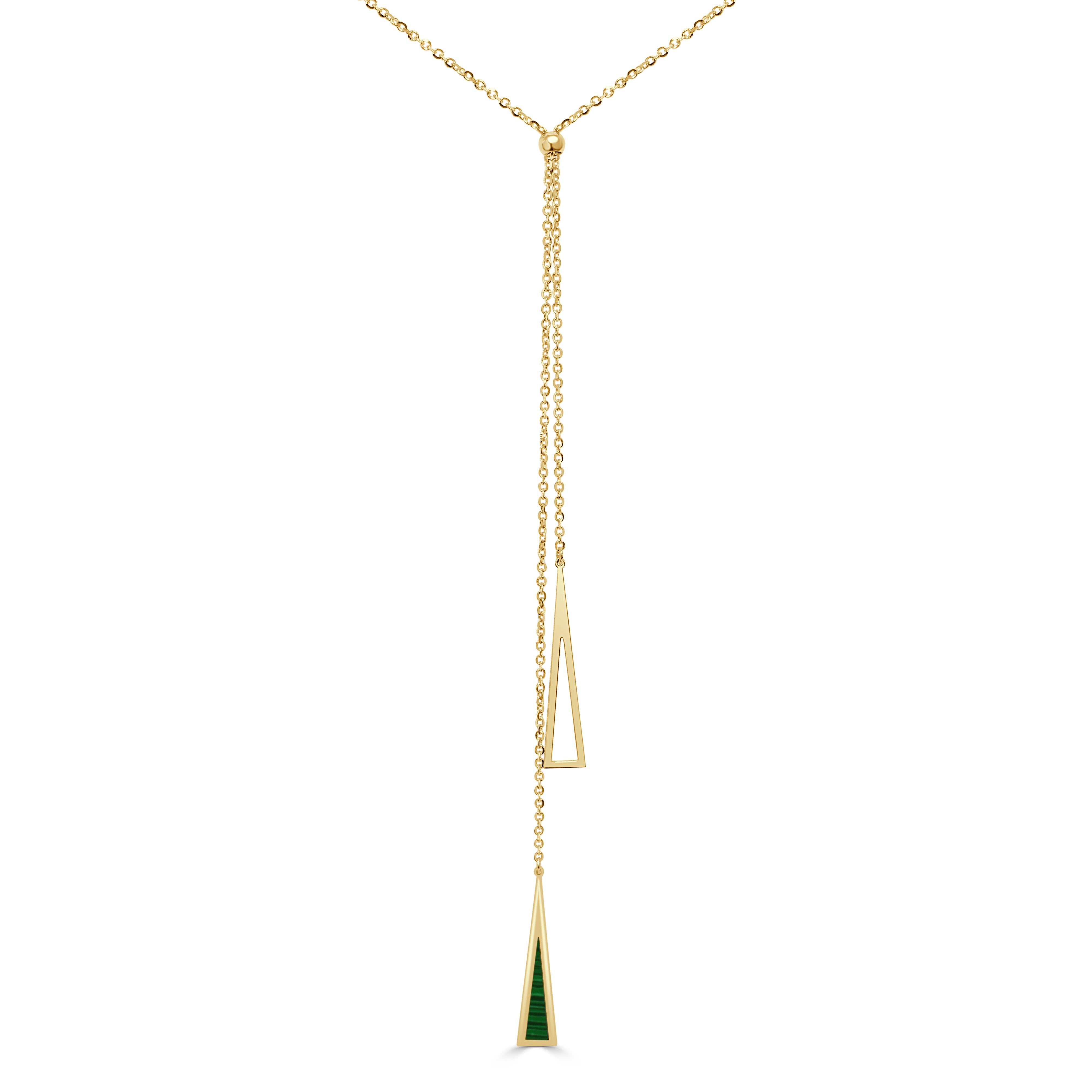 14K Gold Lariat Station Necklace in Malachite
