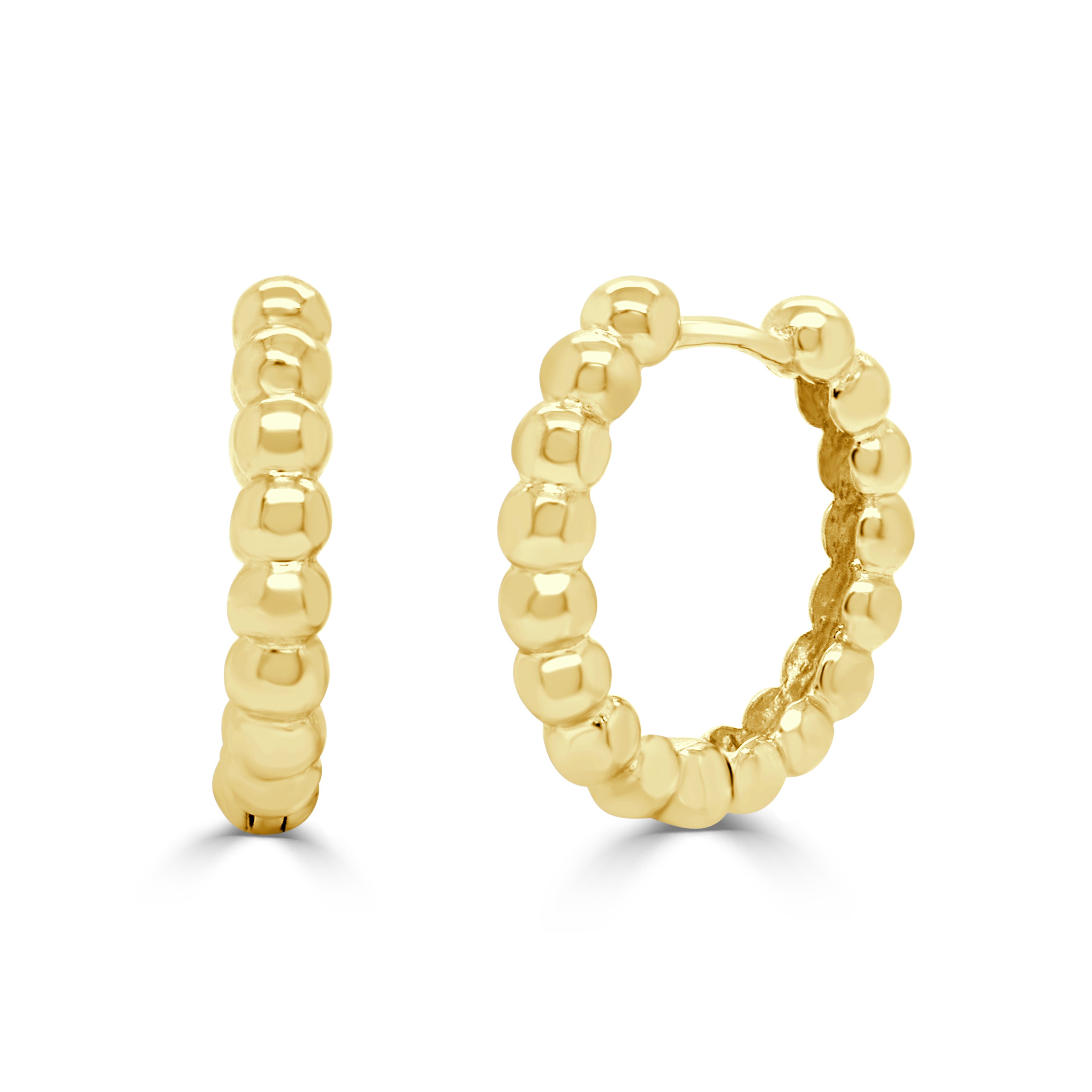 14K Gold Bead Hoop Earrings