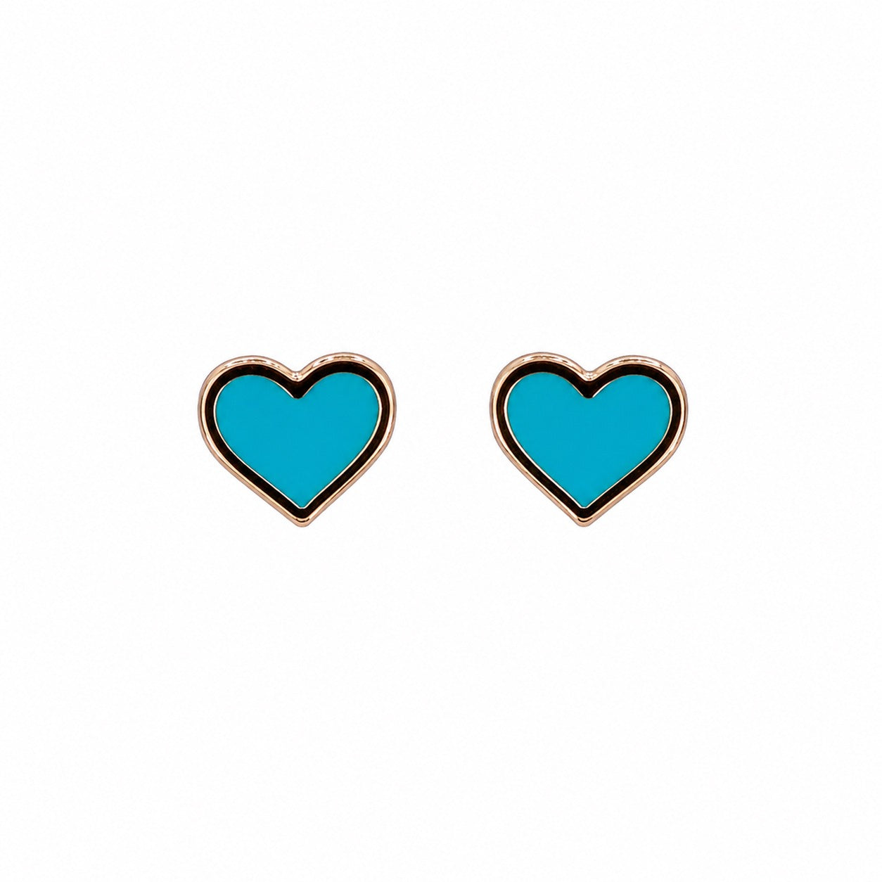 14K Gold Heart Stud Turquoise Stud Small Earrings