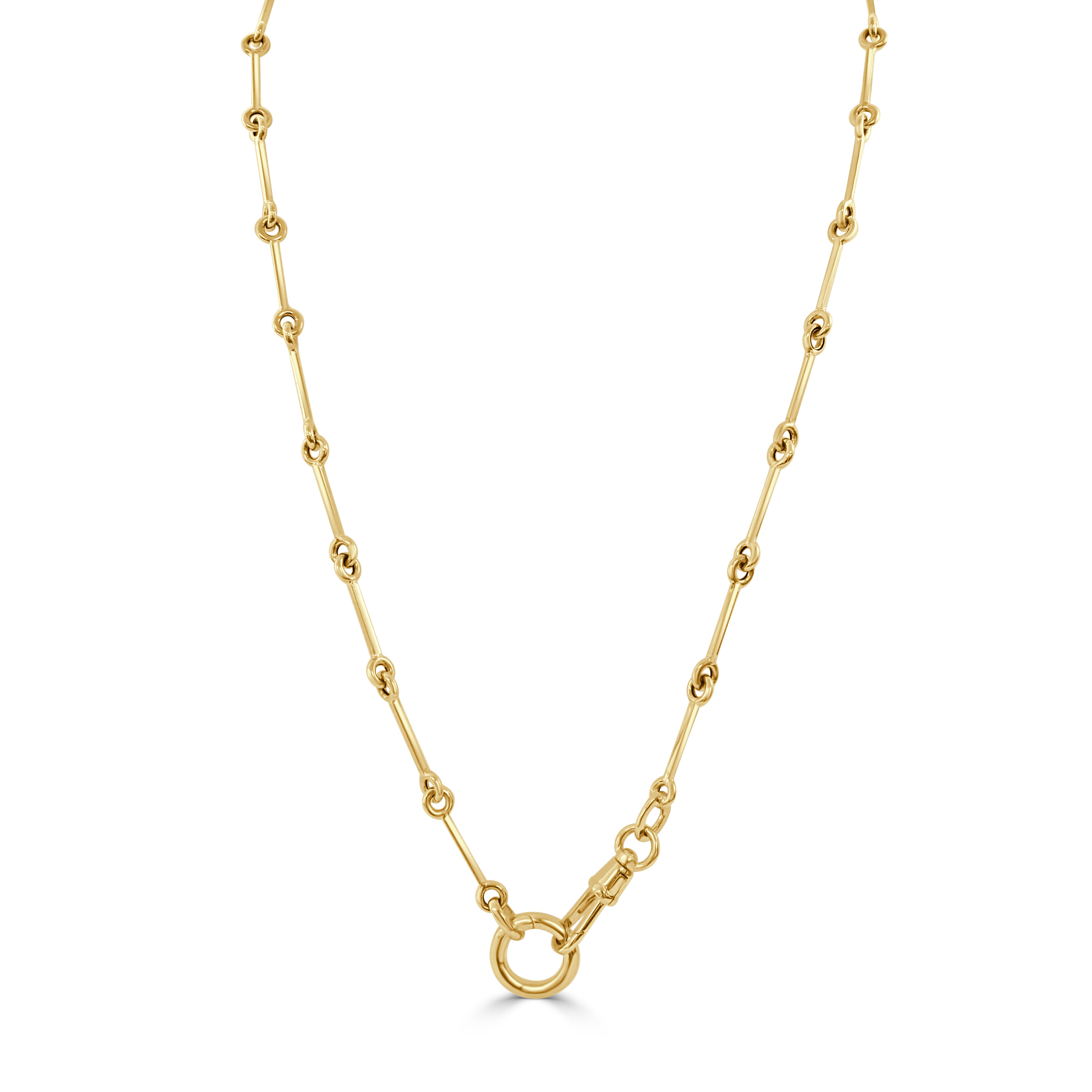 14K Gold Bar Station Chain Necklace with Front Toggle Clasp