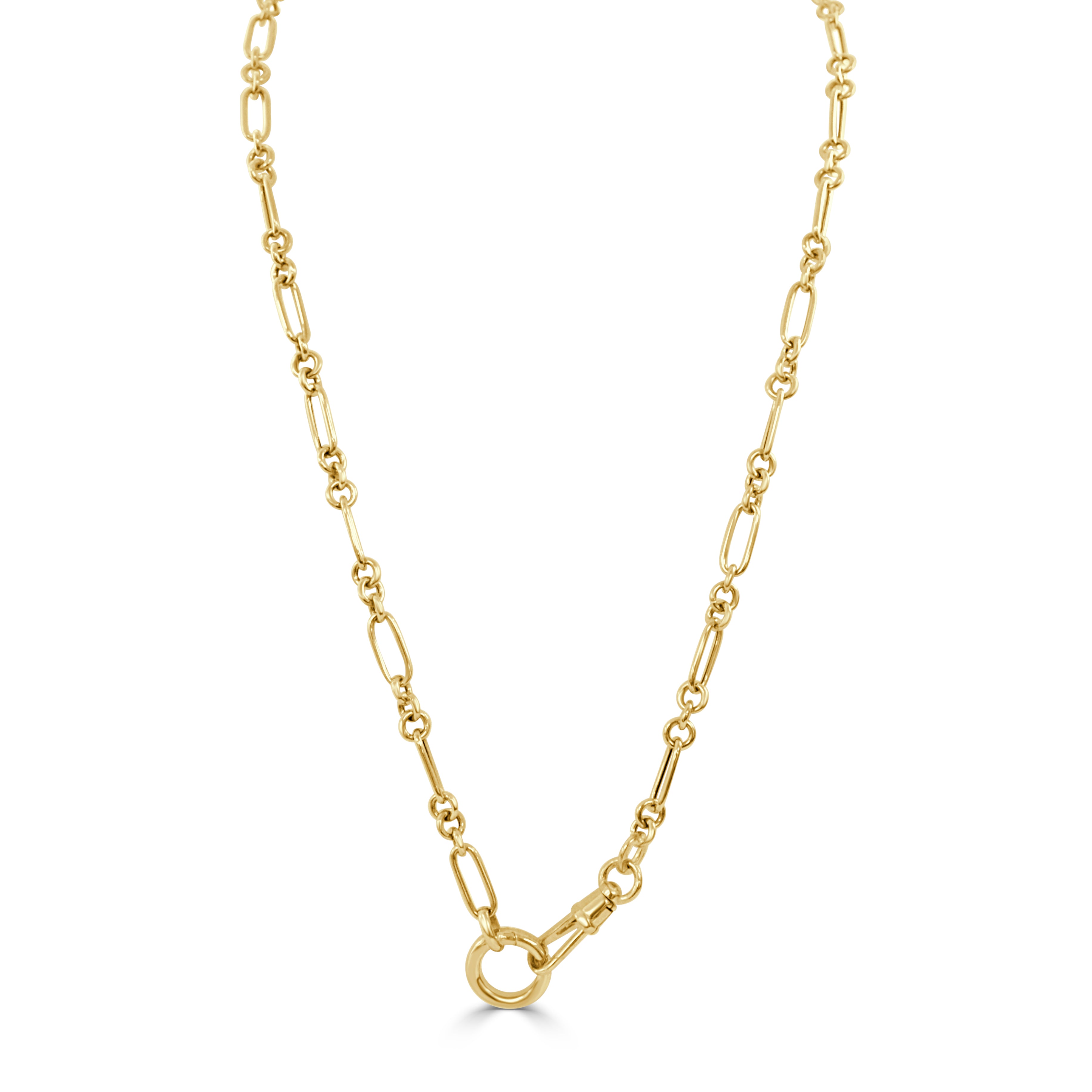 14K Gold Paperclip Station Chain Necklace with Front Toggle Clasp