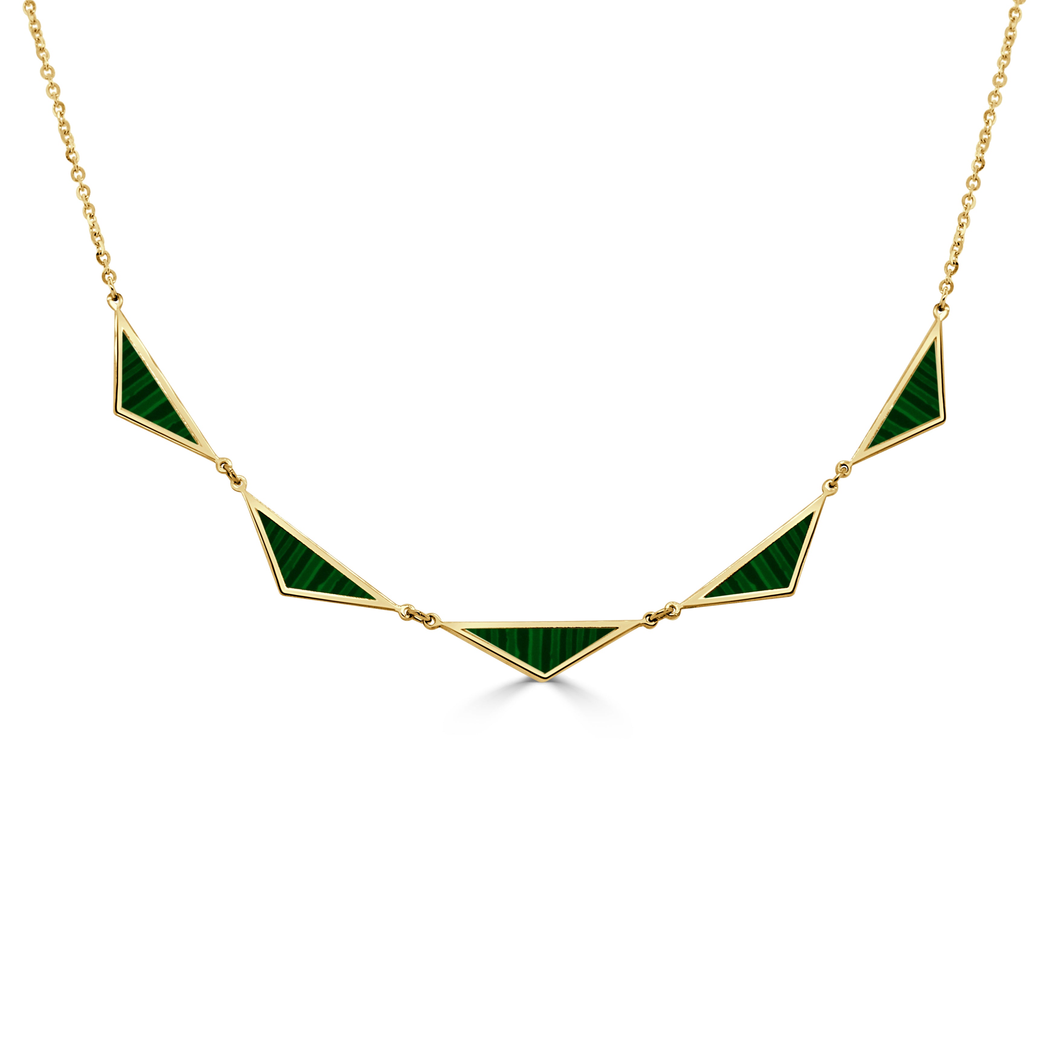 14K Gold 5 Station Malachite Triangle Necklace