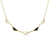 14K Gold 5 Station Onyx & Mother of Pearl Triangle Necklace
