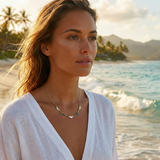 14K Gold 5 Station Onyx & Mother of Pearl Triangle Necklace