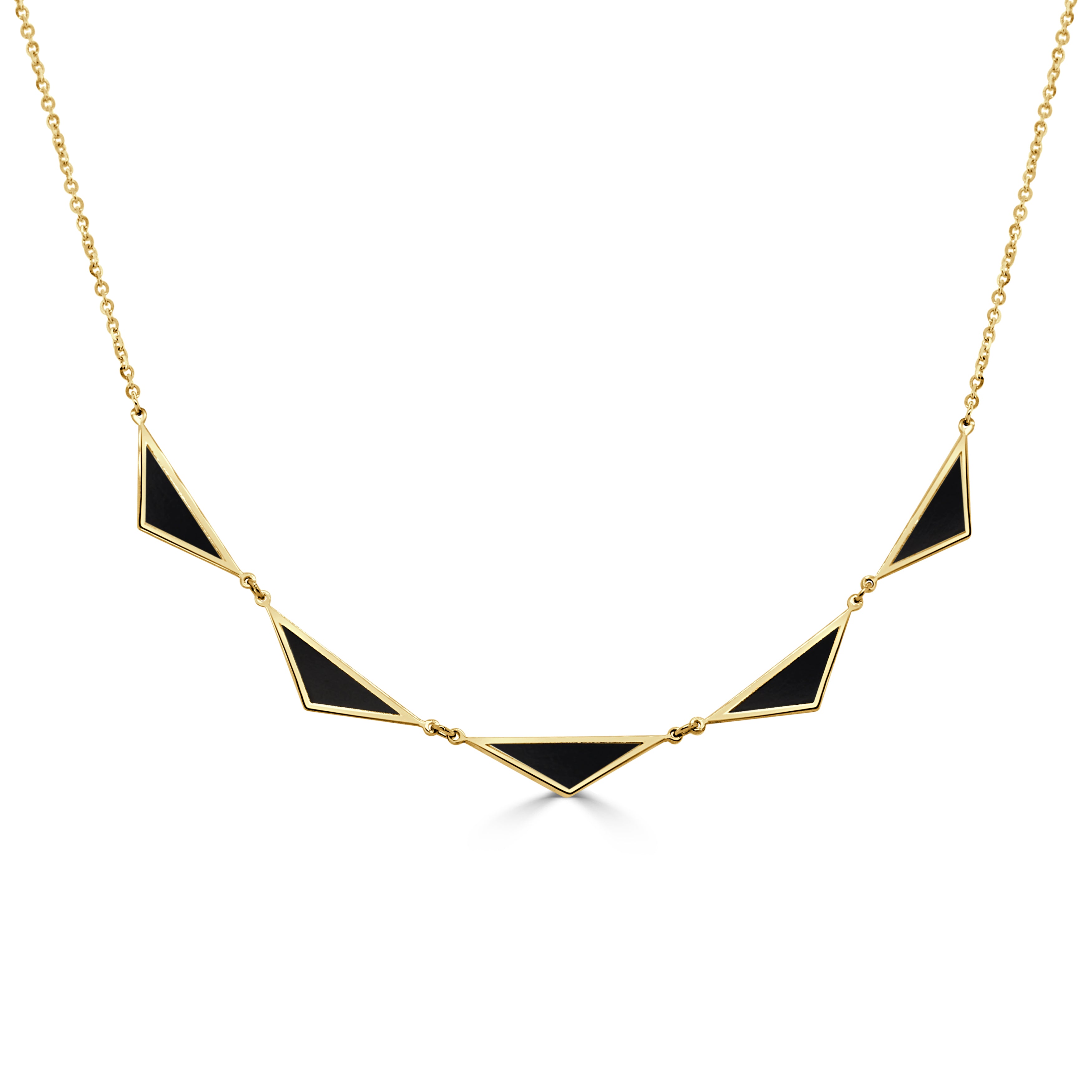 14K Gold 5 Station Onyx Triangle Necklace