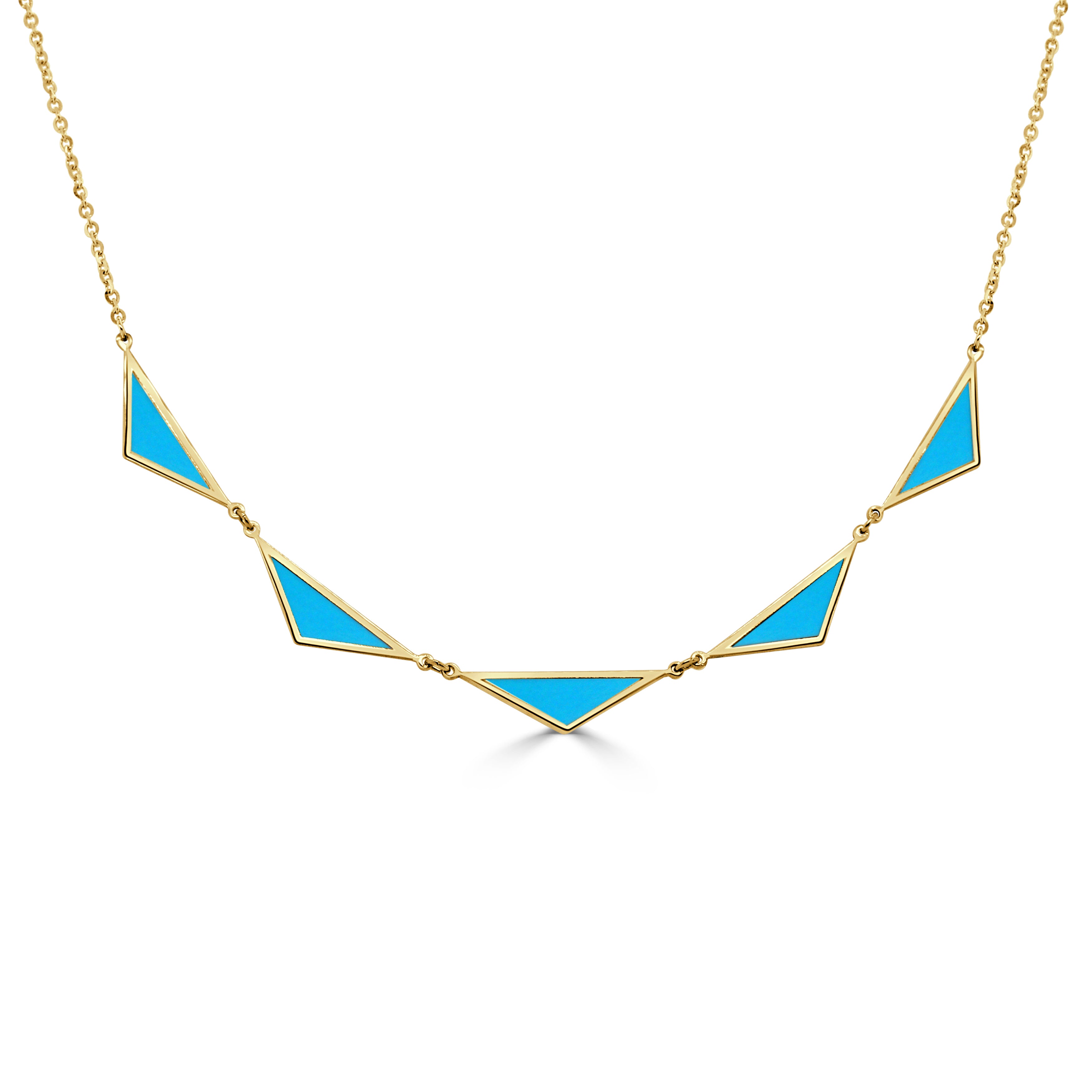 14K Gold 5 Station Turquoise Triangle Necklace
